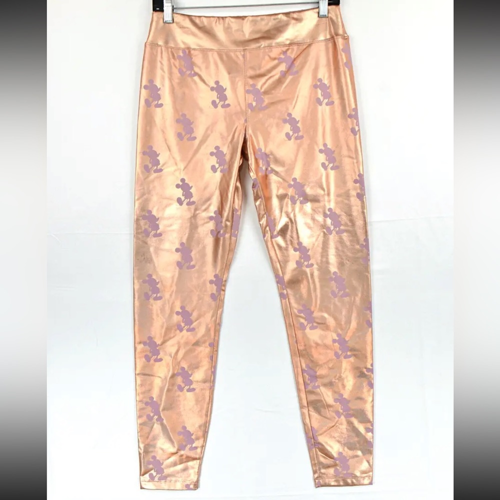 Disney Mickey Mouse Leggings Womens Pink Metallic Rose Gold Pants